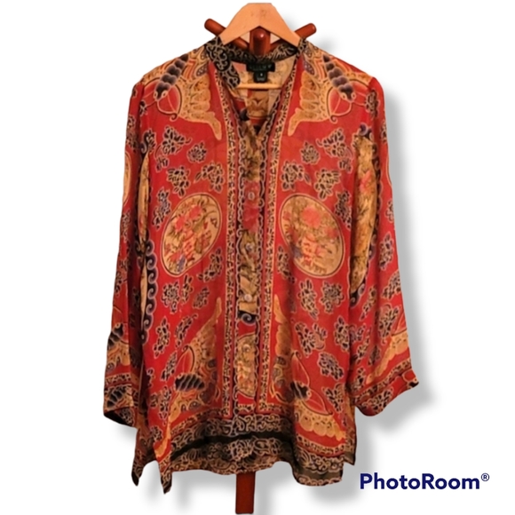 Citron Santa Monica Orange Yellow Silk Sheer Blouse - Picture 1 of 9